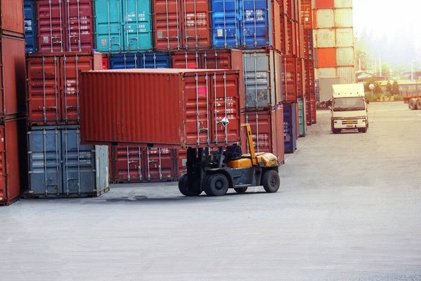 Container forklift in view of container yard industry - Photo, Image