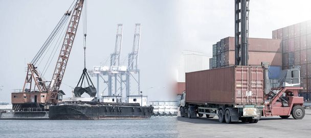 Container stapelaar, laad de container in de truck. Transportconcept - Foto, afbeelding