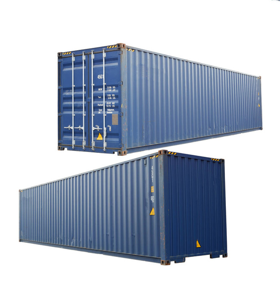Вид сбоку и перед синим контейнером, белый фон для удобства использования - Фото, изображение