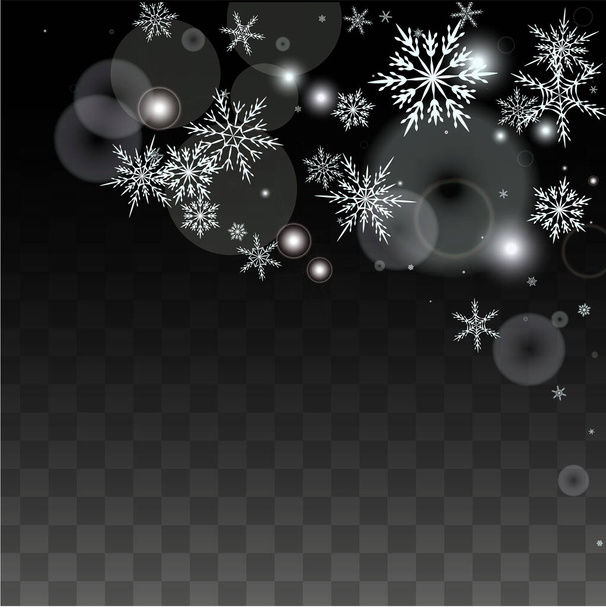 Winter Vector Background with White Falling Snowflakes Isolated on Transparent Background. Festival Snow Sparkle Pattern. Snowfall Overlay Print. Winter Sky. Design for  Banner. - Vektor, Bild
