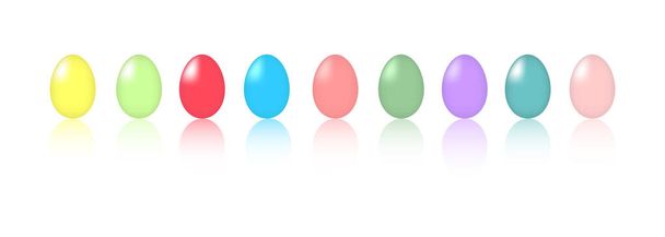 Αυγά Πάσχα. Τρισδιάστατες διανυσματικές απεικονίσεις χρώματος ουράνιου τόξου σε λευκό φόντο - Διάνυσμα, εικόνα