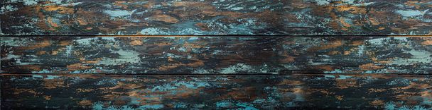 Gebarsten en geschild blauw geschilderd houten panelen rustieke blanco achtergrond - Foto, afbeelding