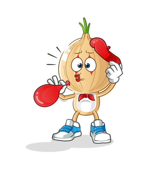 garlic head cartoon pantomime blowing balloon. cartoon vector - Vektor, obrázek