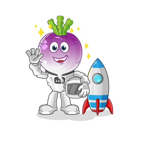 turnip head cartoon astronaut waving character. cartoon vector - Vector, Image