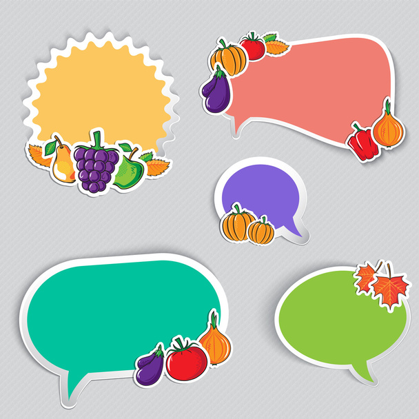 Herfst stickers gezet met groenten en fruit. - Vector, afbeelding