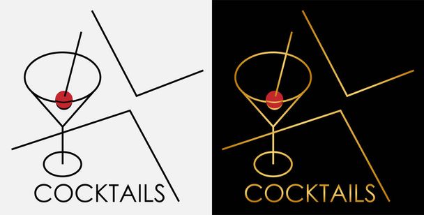 abstrakte minimale Logo Cocktailkarte Glas Kirsche und Tischformen - Vektor, Bild
