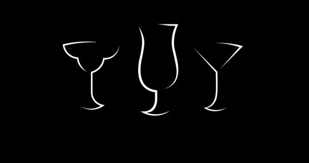  logotipo do coquetel abstrato animado com três óculos diferentes em um fundo escuro - Filmagem, Vídeo