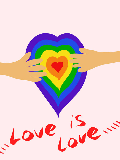 LGBT na papierze w kształcie serca, serce dumy LGBT i tęcza odizolowane na białym tle zawiera parę rąk na sercu LGBT. Koncepcja miłości - różnorodność miłości. - Wektor, obraz