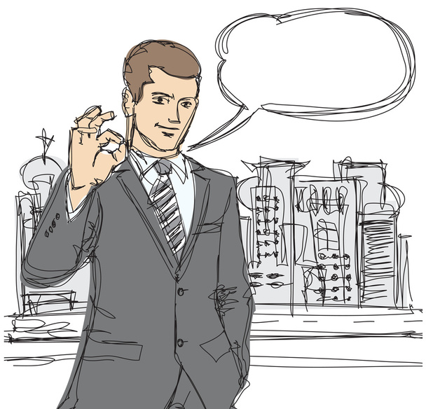 Gelukkig zakenman toont ok schets - Vector, afbeelding