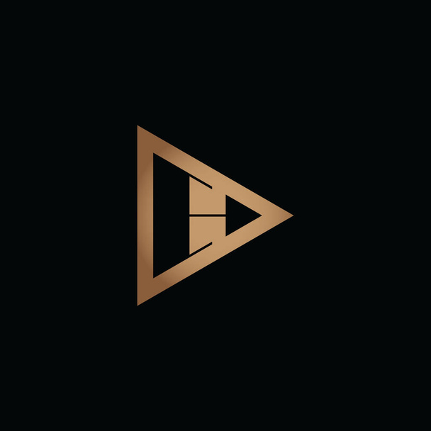 Λογότυπο για βίντεο. Gold Play Button με γράμμα E. Αρνητικός λογότυπος χώρου αρχικά σχέδια για προσωπική και εταιρική επωνυμία. EPS10 #2 - Διάνυσμα, εικόνα