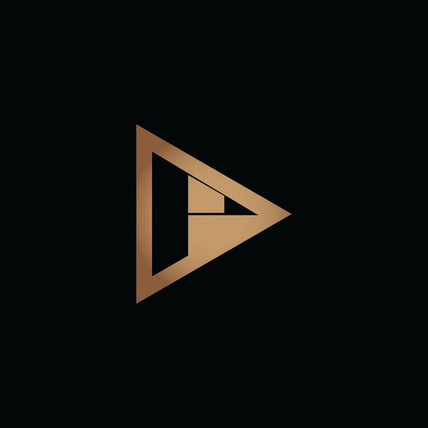 Логотип для відео. Золота кнопка Play з літерою P. Негативний космічний логотип початкового дизайну для особистого і брендингу компанії. ЕПС10
 - Вектор, зображення