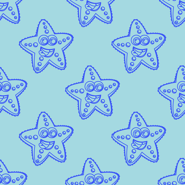 Patrón de dibujos animados de estrellas de mar en un estilo lineal para imprimir y decorar. Ilustración vectorial. - Vector, imagen