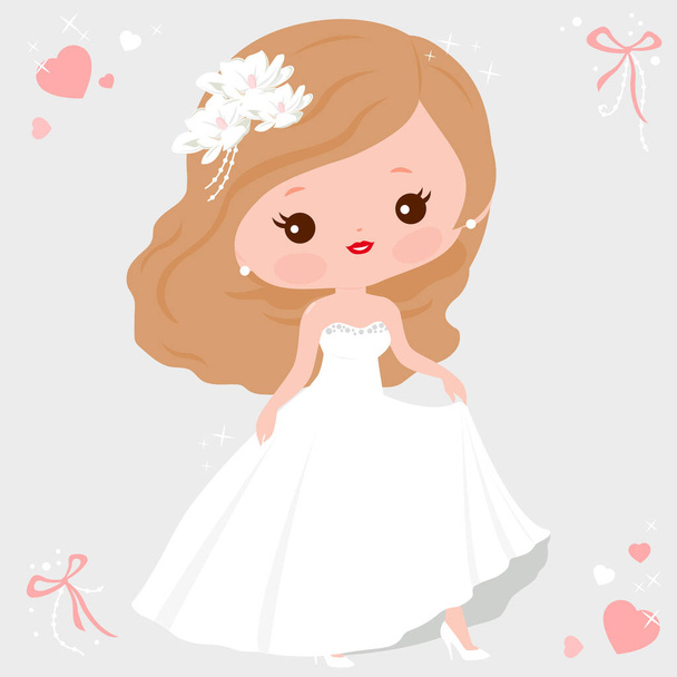 Beautiful bride in a cute wedding dress. Vector illustration - Вектор, зображення