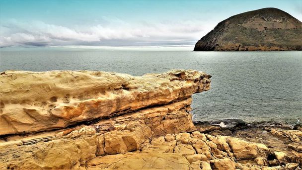 三次堆積物、砂岩、方解石及び石灰岩の化石トルトニック藻類,中生代のサンゴ礁石灰岩, Playazo de Rodalquilar, Natural Park of Cabo de Gata, Almera,スペイン, - 写真・画像