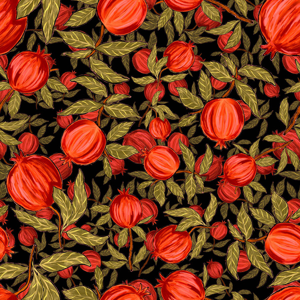 Creative seamless pattern with pomegranate. Oil paint effect. Bright summer print. Great design for any purposes - Foto, Imagen