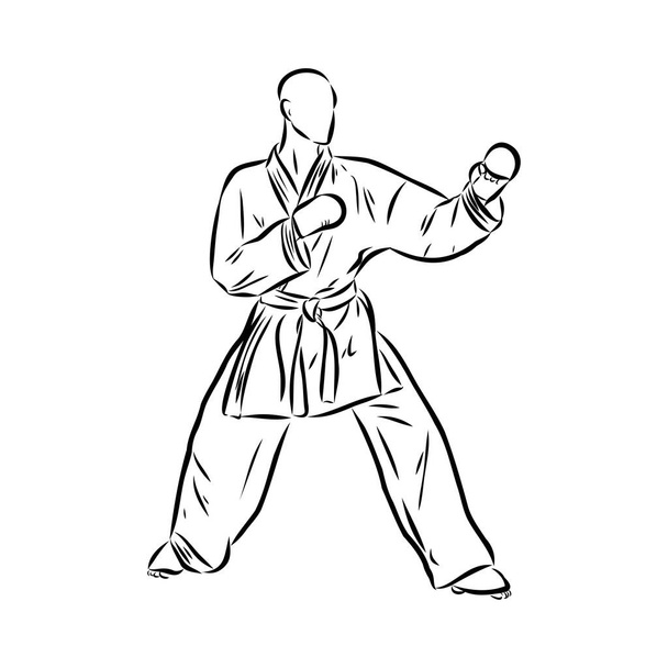 Karate potku tekniikka luonnos kuva. Aasian kamppailulaji urheilu käsin piirretty suunnittelu - Vektori, kuva