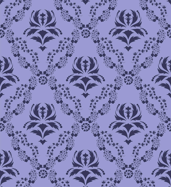 Damask Seamless Vector Pattern.  Elegant Design in Royal  Baroque Style Background Texture in Very Peri color. Floral and Swirl Element.  Ideal for Textile Print and Wallpapers. - Vettoriali, immagini