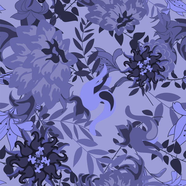 Floral απρόσκοπτη διανυσματικό μοτίβο. Κομψό σχέδιο σε Very Peri χρώμα, μοντέρνο χρώμα του 2022 έτους. Floral και στροβιλισμού στοιχείο. Ιδανικό για εκτύπωση υφασμάτων και ταπετσαρίες. - Διάνυσμα, εικόνα