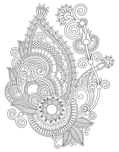 original digital draw line art ornate flower design - Vecteur, image