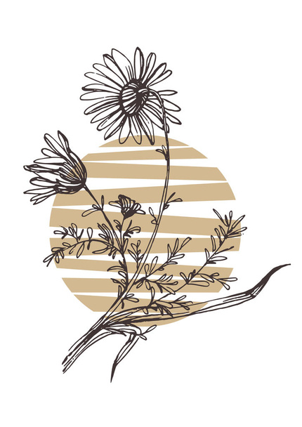 Carteles florales de arte contemporáneo en colores de moda. Dibujo a mano abstracto flores y elementos geométricos y trazos, hojas y flores.  - Vector, imagen