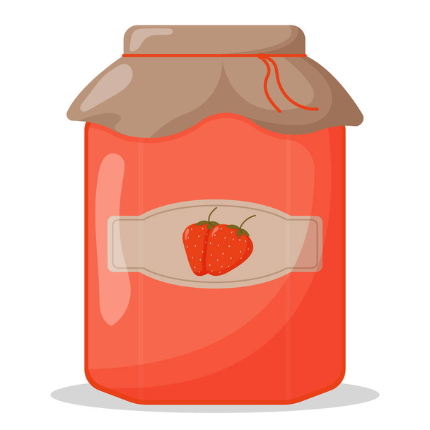 Tarro de vidrio de mermelada de fresa con tapa cerrada. Lindo vector ilustración - Vector, Imagen