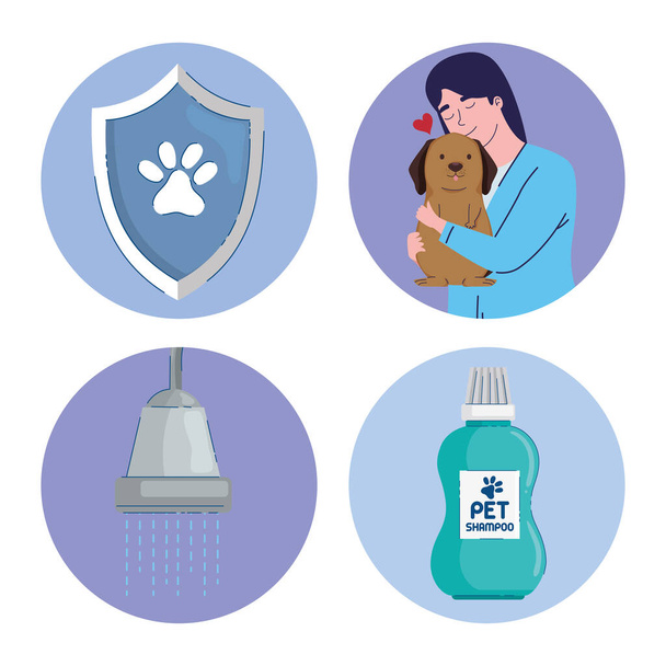 veterinario con icone di toelettatura - Vettoriali, immagini
