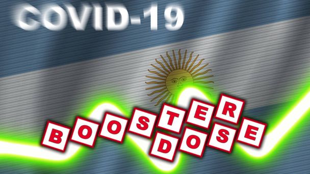 Argentiina lippu ja Covid-19 Booster Annostus Otsikko 3D kuvitus - Valokuva, kuva