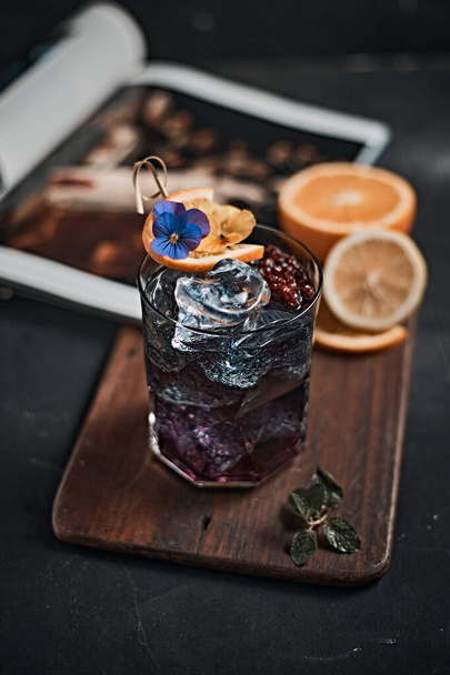 Homemade blueberry italian soda drink in glass. - Zdjęcie, obraz