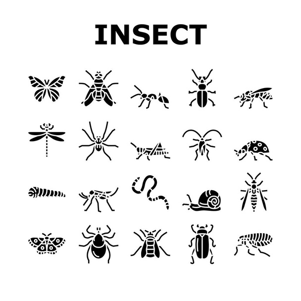 Insect, Spider And Bug Wildlife Icons Set Vector - Vector, afbeelding