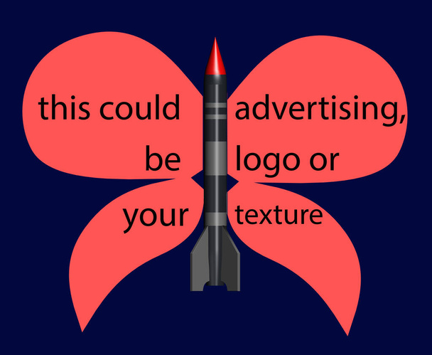 Die Silhouette eines Schmetterlings mit der Aufschrift "hier können Ihre Werbung, Logos oder Texturen sein. In der Mitte der Tragflächen ist eine mächtige Bombe abgebildet. - Foto, Bild