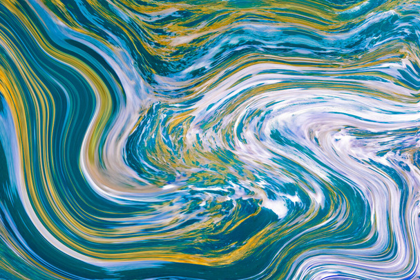 L'art des fluides. Encre de marbre colorée. Bleu et jaune motif de marbre texture fond abstrait. peut être utilisé pour le fond ou le papier peint, Encre de flux - Photo, image