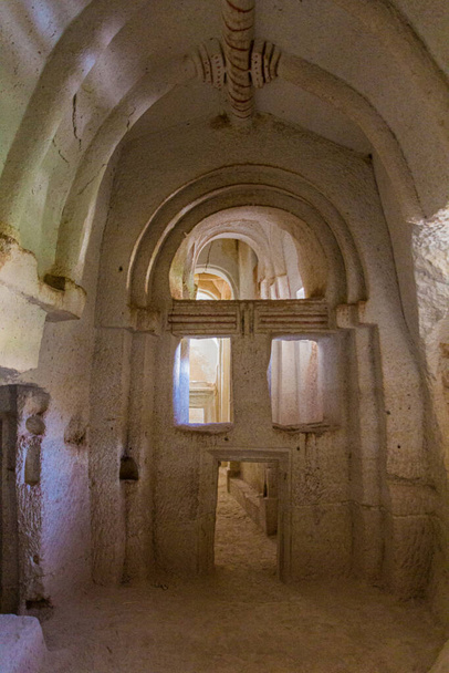 GOREME, TURKEY - JULY 19, 2019: Direkli Kilise (Column Church) cave church in Cappadocia, Turkey - Фото, изображение