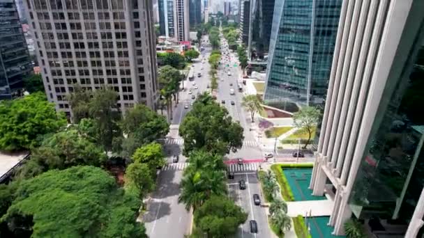 Bedrijfsgebouwen op de beroemde Faria Lima Avenue in het centrum van Sao Paulo Brazilië. Financieel centrum kantoorgebouw in het centrum van de stad oriëntatiepunt. Stedenbouw vanuit de lucht. - Video