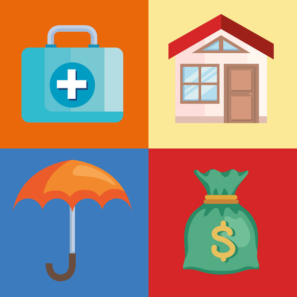 čtyři ikony pojišťovacích služeb - Vektor, obrázek