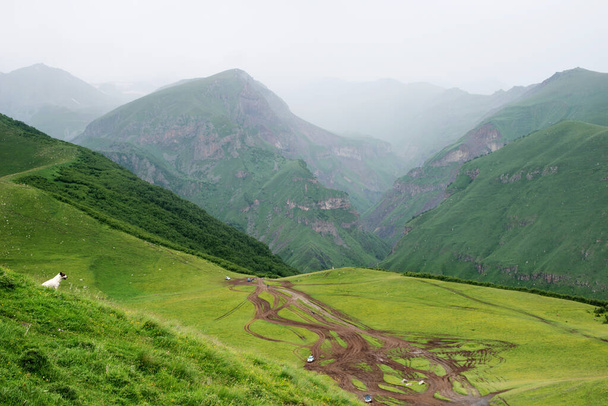 Picos e encostas das montanhas do Cáucaso na Geórgia
 - Foto, Imagem
