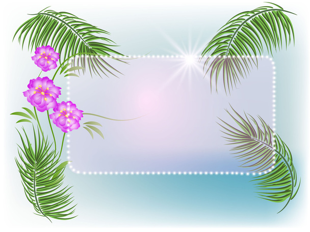 palmen, bloemen, zon - Vector, afbeelding