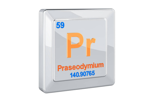 Praseodimio Pr, segno dell'elemento chimico. rendering 3D isolato su sfondo bianco
 - Foto, immagini