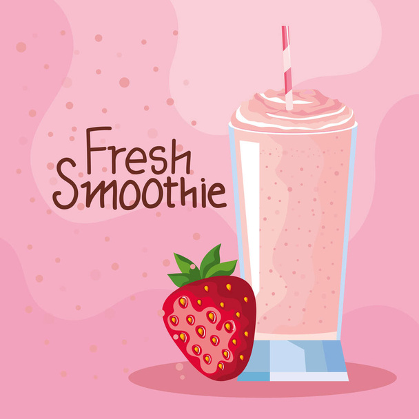 verse aardbeien smoothie - Vector, afbeelding