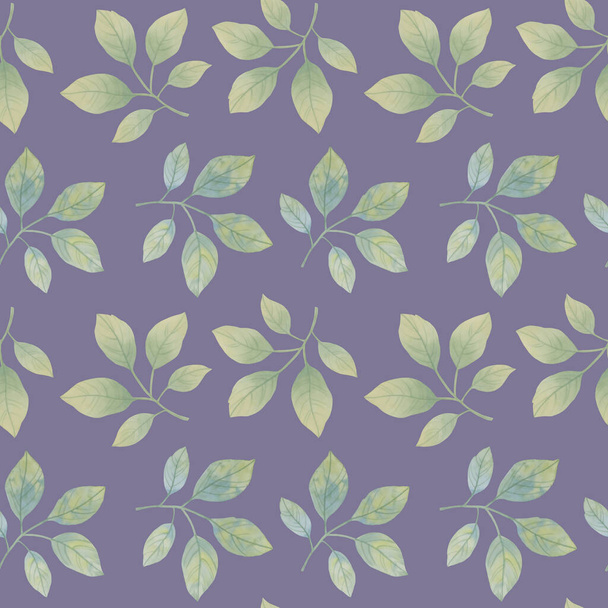 Raster texture of watercolor leaves for design. Delicate green leaves collected in a seamless pattern for textiles, wrapping paper, scrapbooking and wallpapers. - Valokuva, kuva