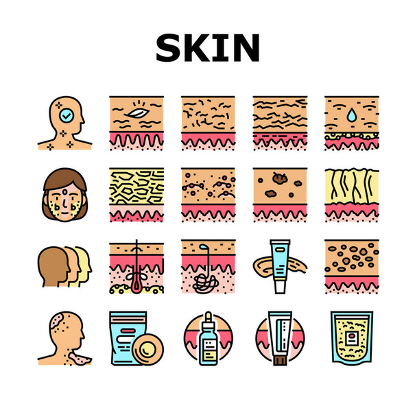 Cuidado de la piel Cosmetología y tratar iconos Set Vector - Vector, imagen