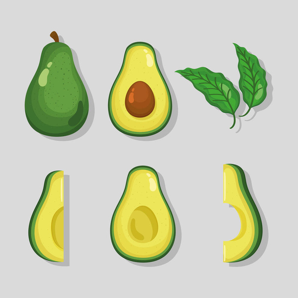avocado groenten zes iconen - Vector, afbeelding