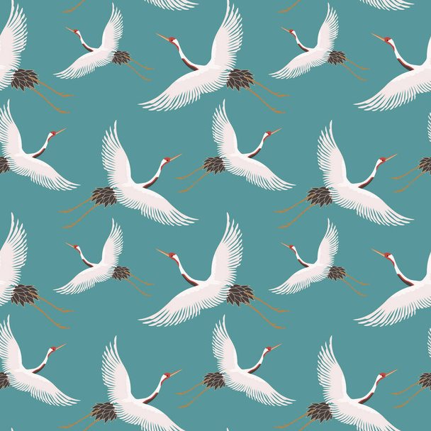 Seamless pattern, drawn elegant white storks on a blue background. Textile, wallpaper, print, decor for packaging - Vector, Image