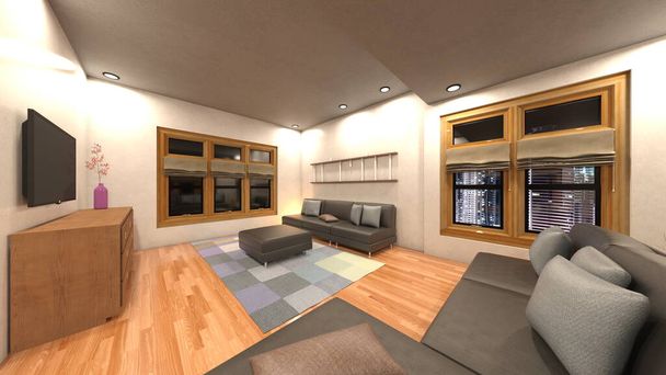 3D rendering of the living room with night view - Foto, Imagen
