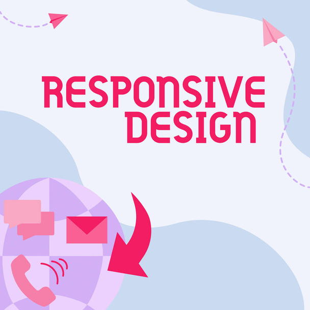 Κείμενο που δείχνει έμπνευση Responsive Design. Business showcase δημιουργία ιστοσελίδας που κάνει χρήση των ευέλικτων διατάξεων Internet Network Drawing Με πολύχρωμο Μηνύματα S. - Φωτογραφία, εικόνα
