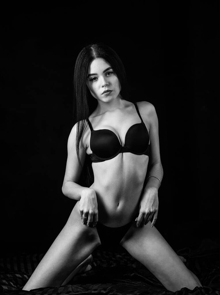 beauty and fashion. her perfect body. sensual photo of woman. womens underwear. seductive sexy woman with fit body. girl in erotic lingerie. female sexy belly. love and desire. erotica. sensual lady - Zdjęcie, obraz