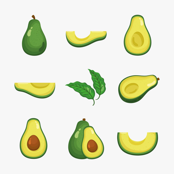 nine avocados vegetables icons - Vector, Image
