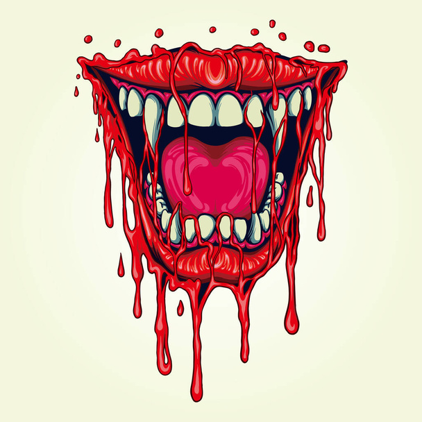 Lips Vampire Melting Bloody Vector ilustrações para o seu trabalho Logo, mascote t-shirt mercadoria, adesivos e desenhos de etiquetas, cartaz, cartões de saudação empresa de publicidade ou marcas. - Vetor, Imagem