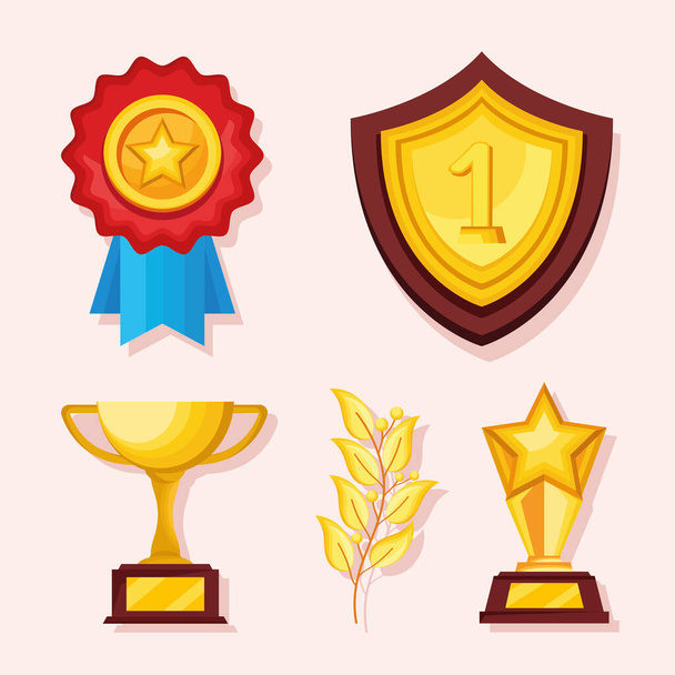 gouden awards vijf pictogrammen - Vector, afbeelding