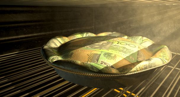 Dólar australiano dinheiro torta cozimento no forno
 - Foto, Imagem