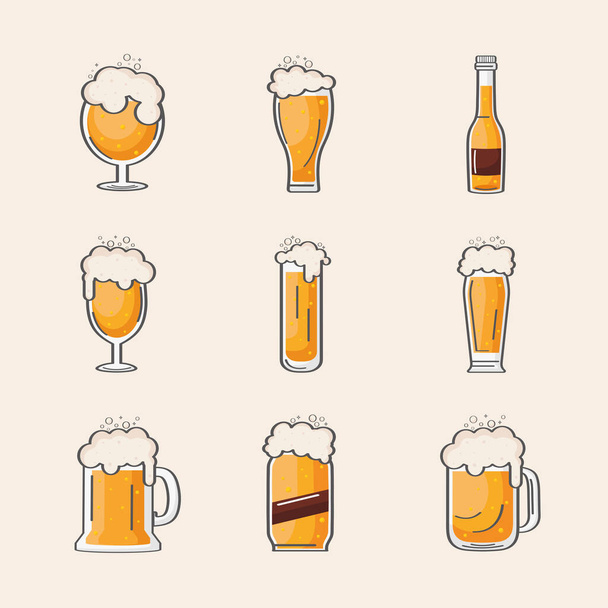 icons with golden beers - Vector, Image
